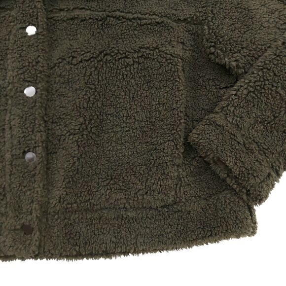 Lululemon Textured Fleece Button Jacket Womens 14 Dark Olive Lined Comfy Cozy - Picture 3 of 13